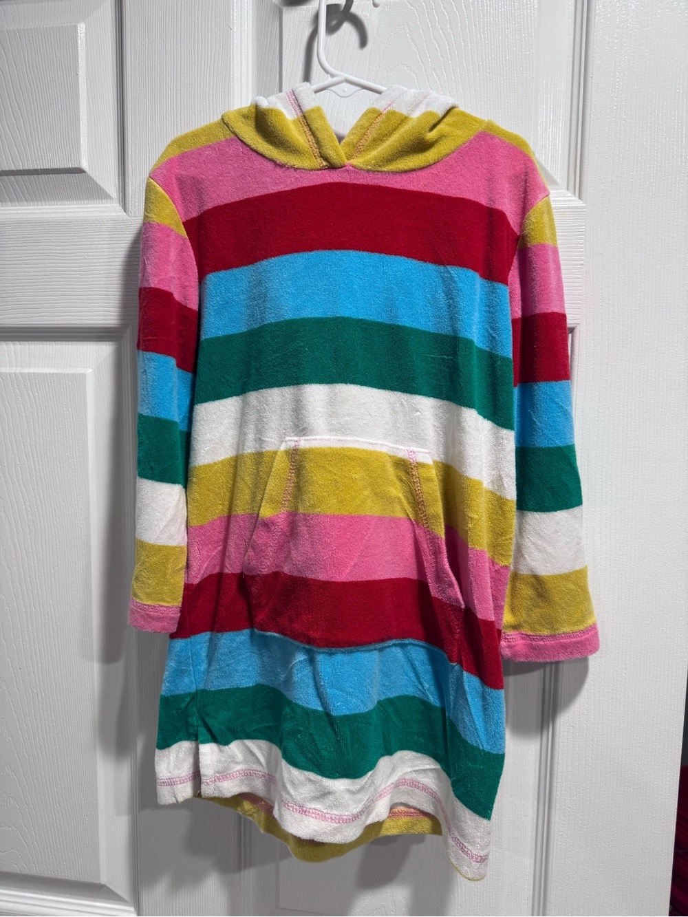 Boden Kids Hooded Striped Terry Coverup in Pink, Red, Blue, Green, Yellow, White